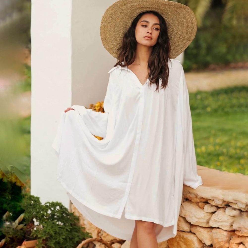 MYRAH PENALOZA WHITE SHORT KUNDALINI GOWN DRESS button up collar long sleeve - Picture 4 of 15